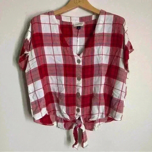 Universal Thread Tops - Universal Thread Plaid Tie Front Shirt